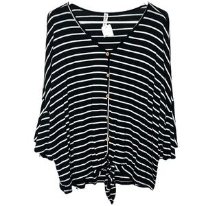 NWT Black & White Striped Ruffle Dolman Sleeve Top